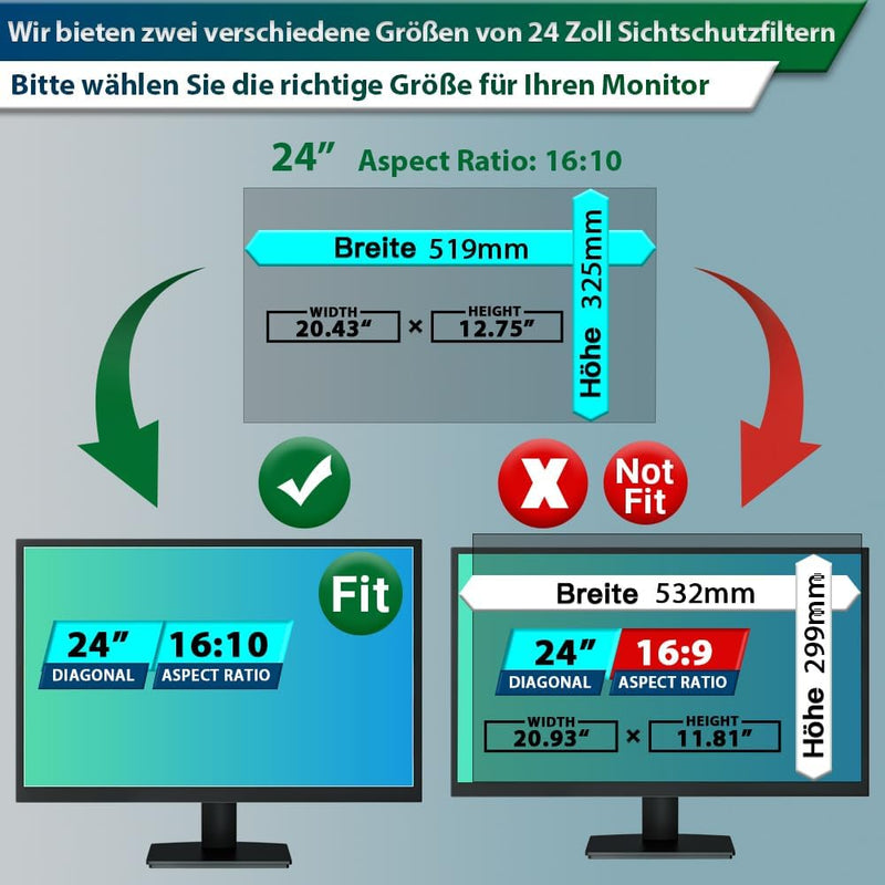 STARY [2 Stück 24 Zoll Computer Privatsphäre Bildschirm Filter für 16:10 Widescreen Monitor abnehmba