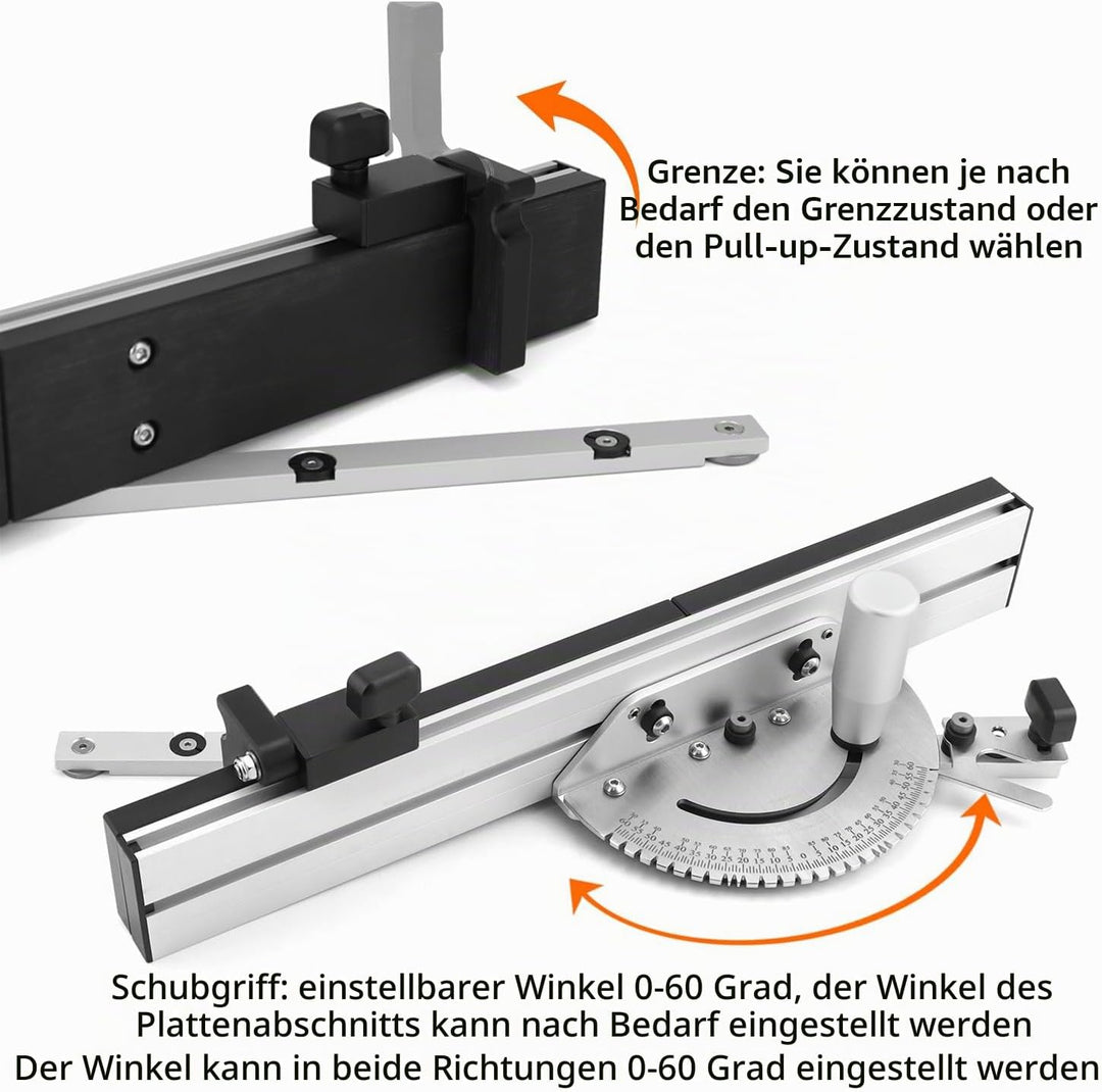 QWORK® Gehrungslehre Winkelanschlag für Tischkreissäge, 0-60 Grad, Aluminiumlegierung, Flip-Stop, 45