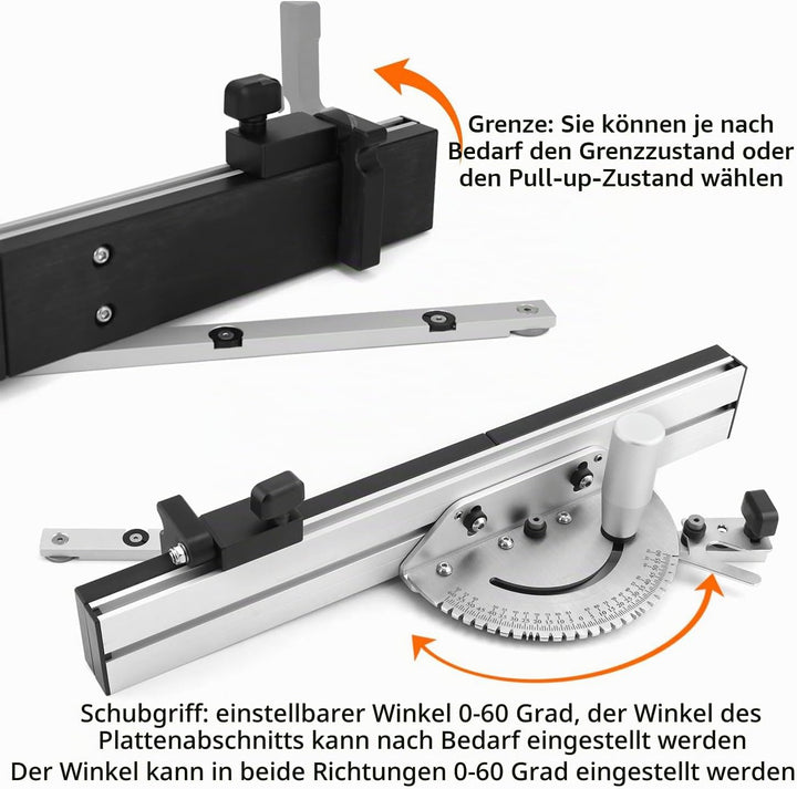QWORK® Gehrungslehre Winkelanschlag für Tischkreissäge, 0-60 Grad, Aluminiumlegierung, Flip-Stop, 45