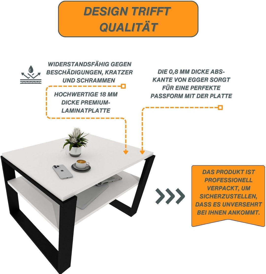 Wohnzimmer Tisch für Couch aus hochwertigem Holzwerkstoff, Stabiler & moderner Couchtisch mit zusätz