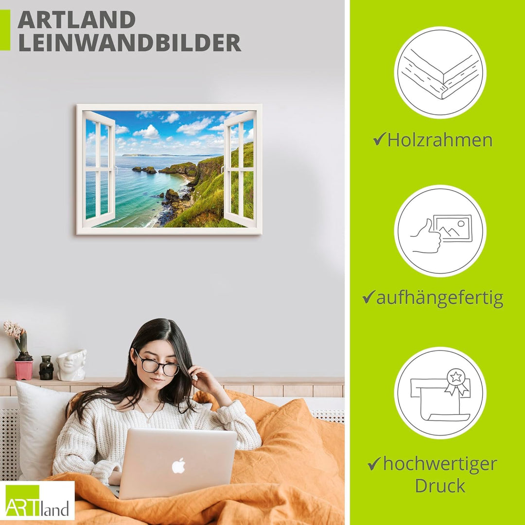 ARTland Leinwandbilder Wandbild Bild auf Leinwand 100x70 cm Landschaften Fensterblick U0SO Küstenweg