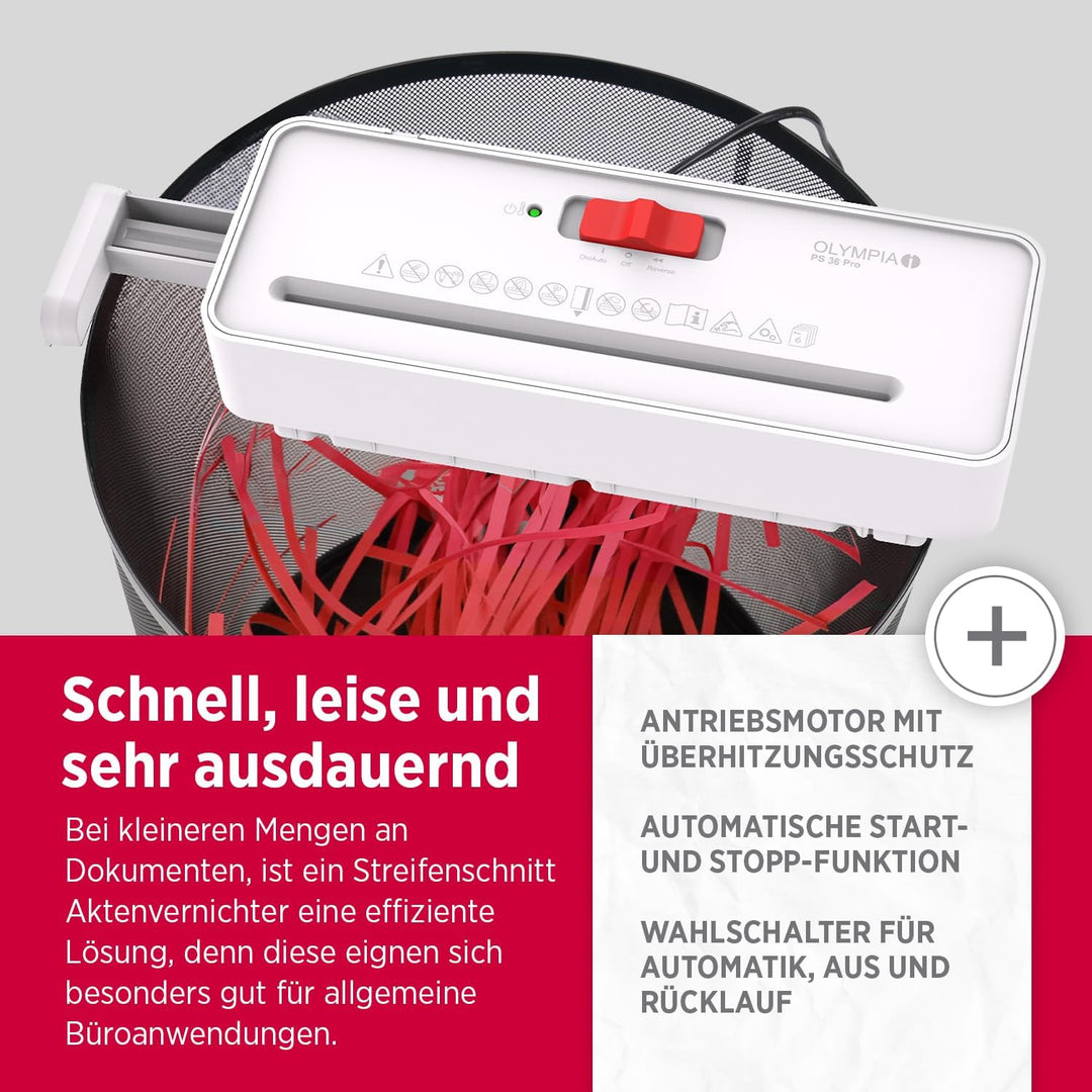 OLYMPIA PS 36 Pro Aktenvernichter | Papierschredder mit Streifenschnitt 6 mm | Schredder Aktenvernic