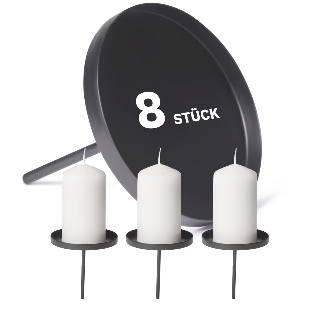 Novaliv 8X Kerzenpick Flach, 8 cm SCHWARZ Kerzenhalter für Adventskranz Kerzenpin Weihnachtskranz 8