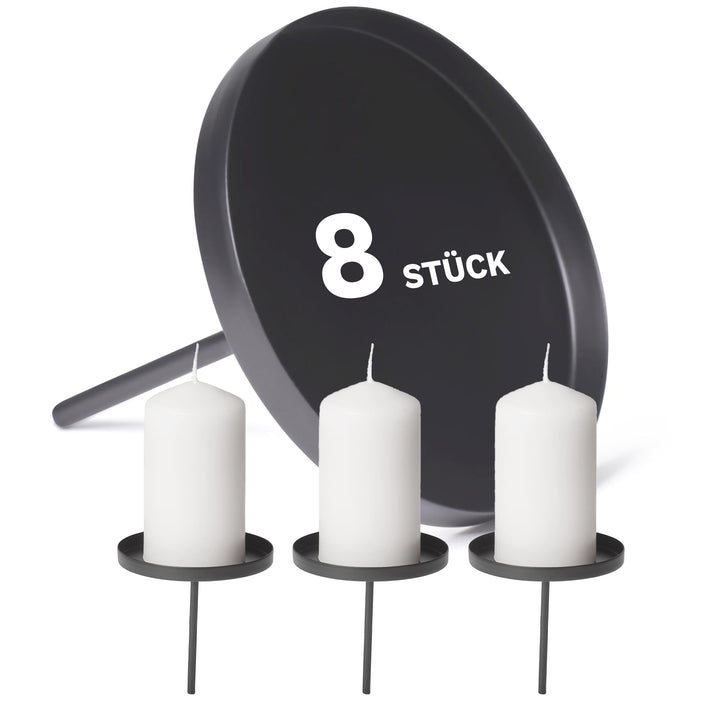 Novaliv 8X Kerzenpick Flach, 8 cm SCHWARZ Kerzenhalter für Adventskranz Kerzenpin Weihnachtskranz 8