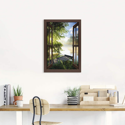 Artland Leinwandbild Wandbild Bild Leinwand 70x100 cm Wanddeko Fensterblick Fenster Landschaft Wald