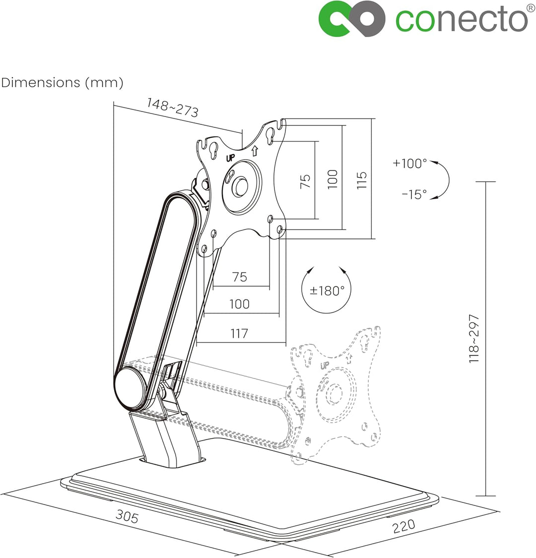 Conecto Monitor Halterung, Monitorhalterung für Touchscreen, VESA 75 und 100, 17-32 Zoll, bis 8 KG B
