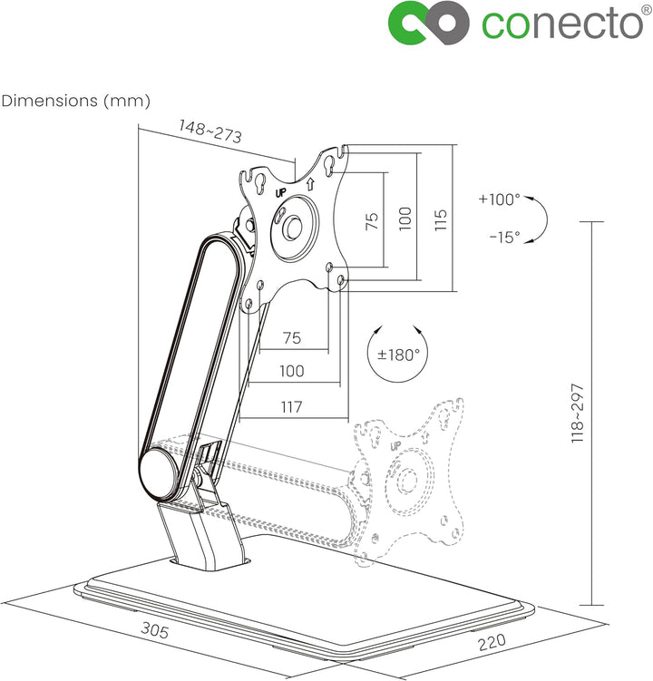 Conecto Monitor Halterung, Monitorhalterung für Touchscreen, VESA 75 und 100, 17-32 Zoll, bis 8 KG B