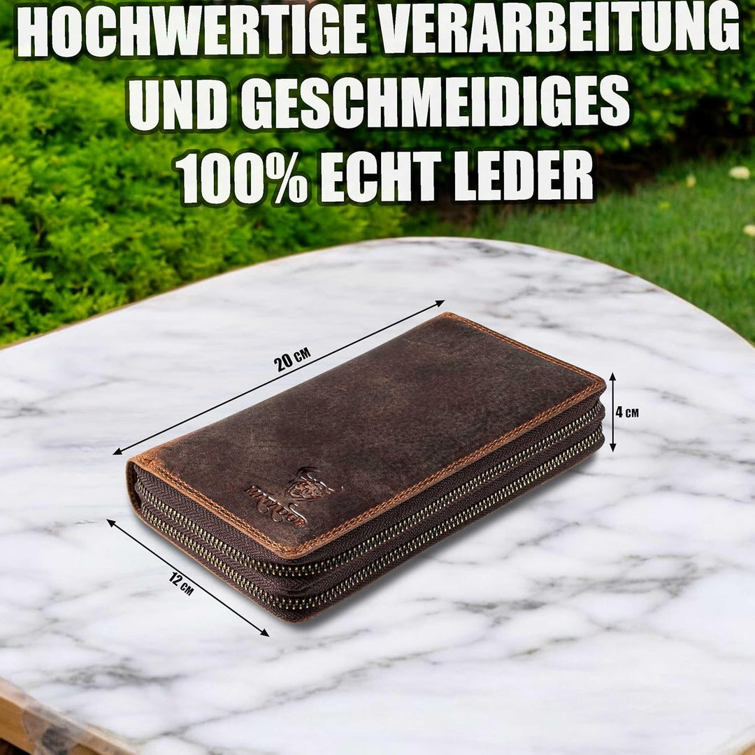 MATADOR Geldbörse Damen XXL Gross Leder Geldbeutel Doppelter Reissverschluss TÜV Geprüfter RFID & NF