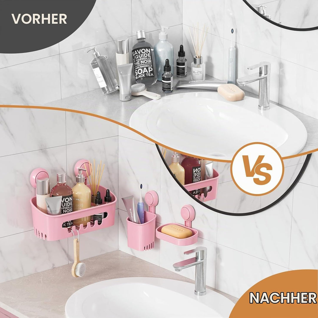 LEVERLOC Duschablage Saugnapf &amp; Seifenschale &amp; Zahnbürstenhalter 3er-Pack Duschregal ohne Bohren Abn