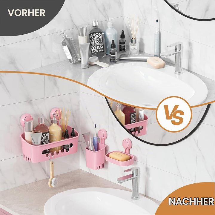 LEVERLOC Duschablage Saugnapf &amp; Seifenschale &amp; Zahnbürstenhalter 3er-Pack Duschregal ohne Bohren Abn