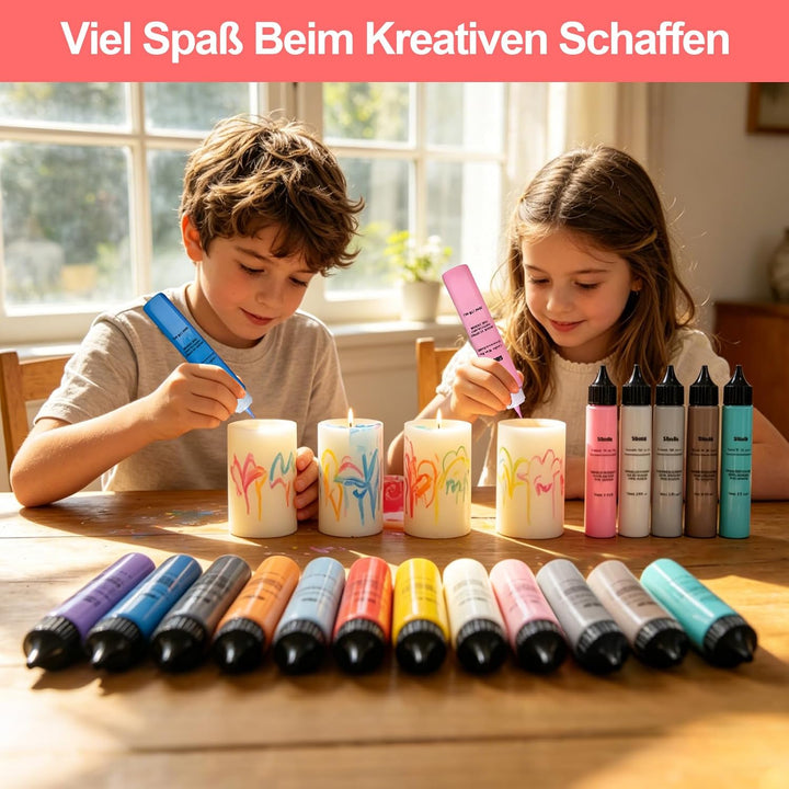 12 Stück Wachsstifte für Kerzen, Kerzenstifte 10 ml, mit vorgestanzten Aufklebern und Schwammwerkzeu