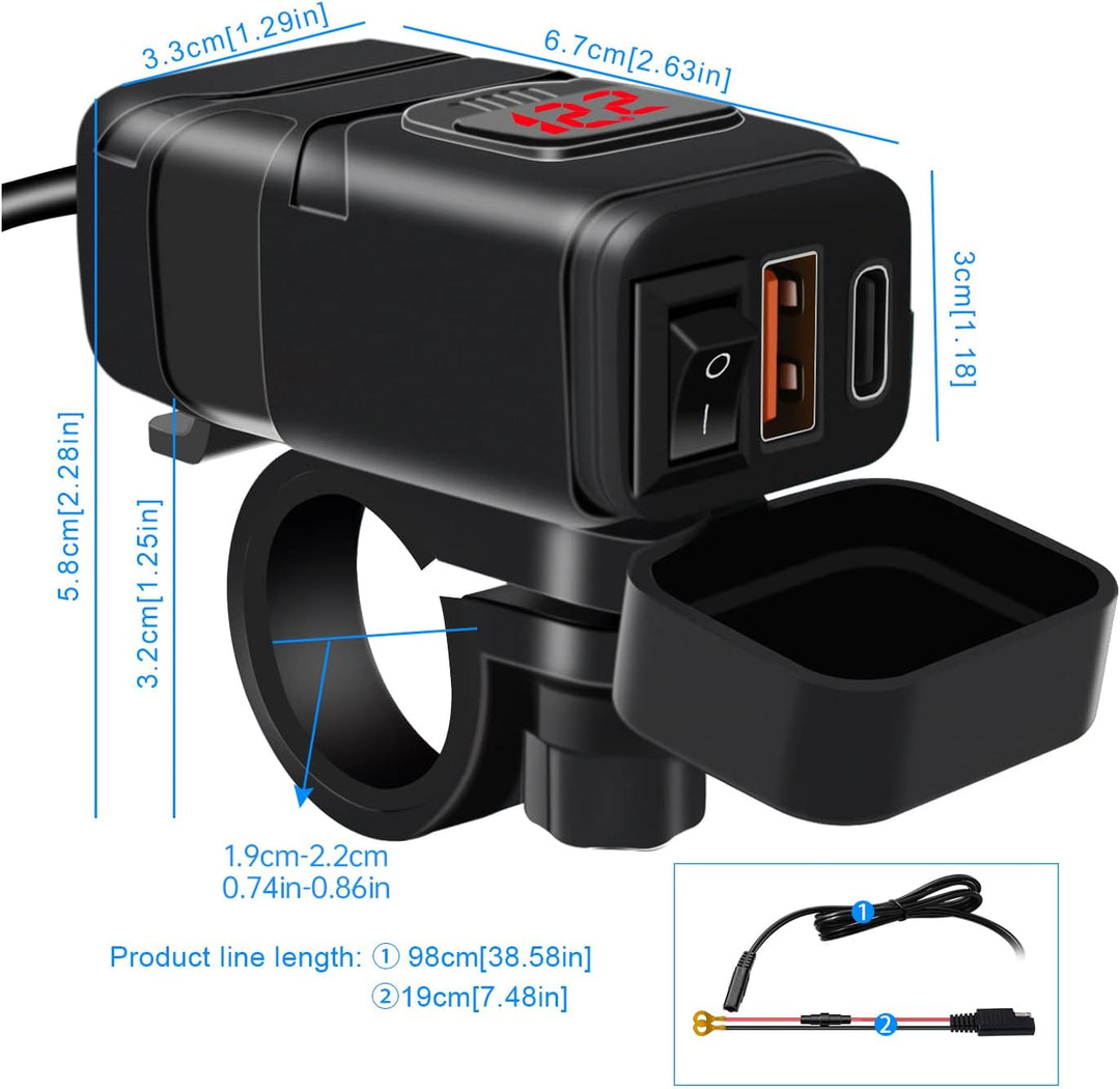 12V Steckdose Auto Ladegerät mit Schalter, KFZ QC3.0 PD Type C USB mit Switch, Wasserdicht für KFZ W
