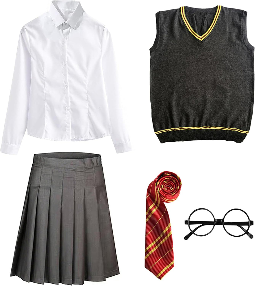 FStory&Winyee Zauberer Set Bluse Rock Weste Krawatte Brille Kostüm Zubehör für Kinder Erwachsene Zub