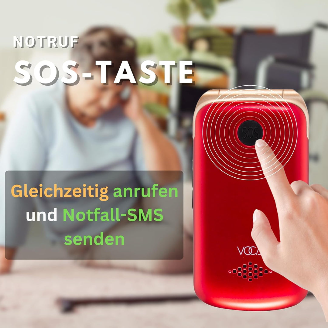 VOCA Grosstasten-Klapphandy für Senioren | Dual-Screen | 4G LTE | Lauter Klang | SOS-Taste | Hörgerä