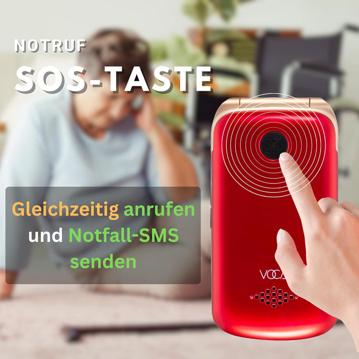 VOCA Grosstasten-Klapphandy für Senioren | Dual-Screen | 4G LTE | Lauter Klang | SOS-Taste | Hörgerä