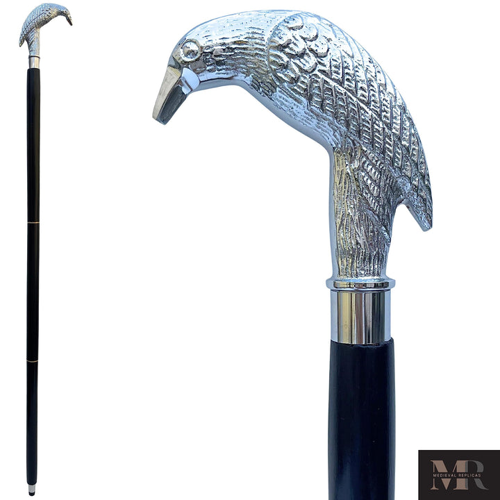Historical Emporium Herren Gehstock Raven Fashion Einheitsgrösse Silber, Einheitsgrösse Silber