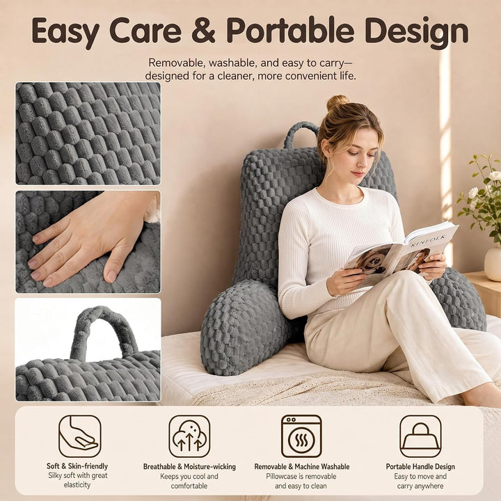 Lesekissen für Bett und Sofa, Rückenstützkissen mit Rückenlehne | Bequemes Sitzkissen mit Armlehnen,