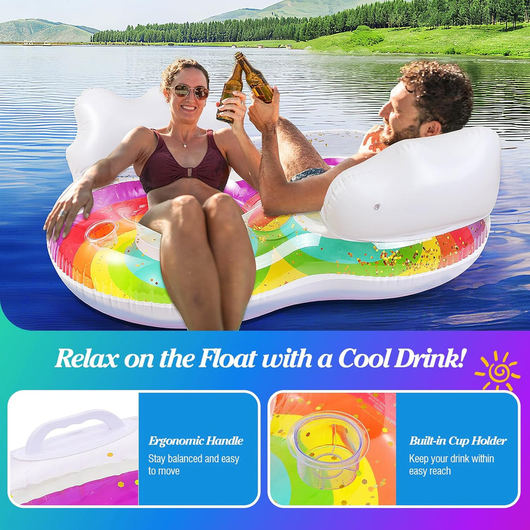 MoKo Pool Luftmatratze Erwachsene, Gross Schwimmbett mit EIS Bar, Solarium Pool Loungesessel Aufblas