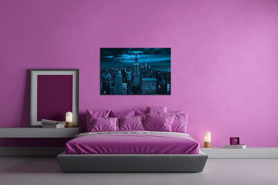 deyoli New York bei Nacht Format: 80x60 Effekt: Monocrome Blau als Leinwand, Motiv fertig gerahmt au