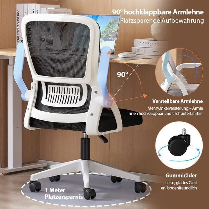 Bürostuhl,Ergonomischer Drehstuhl mit Atmungsaktiver Mesh-Rückenlehne,Hochklappbaren Armlehnen und L