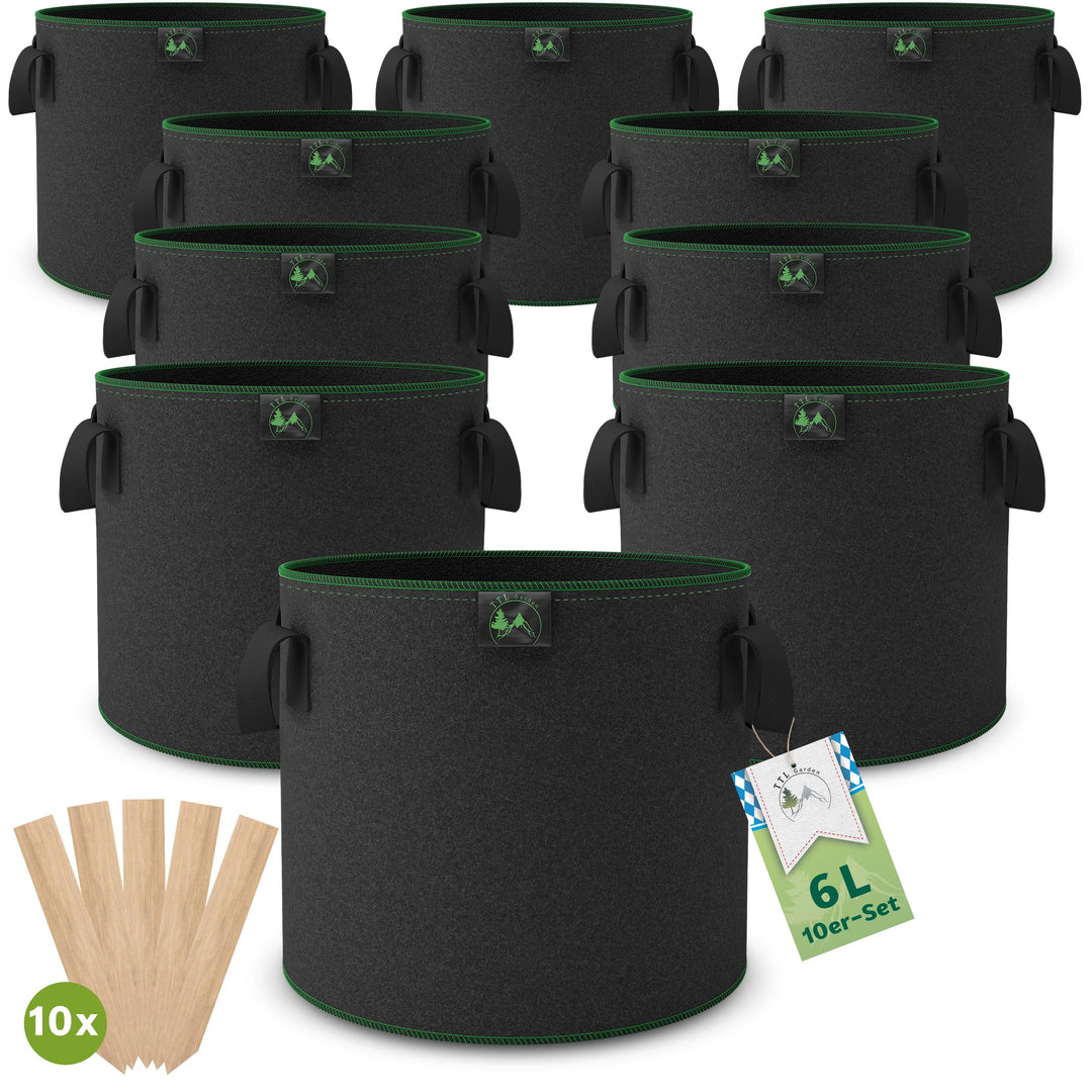 TTL GARDEN 10x 6L Pflanzsack aus Vlies Stoff aus 300 g/m² Filz &amp; Vlies - | Stofftopf 10er Set 6 Lite