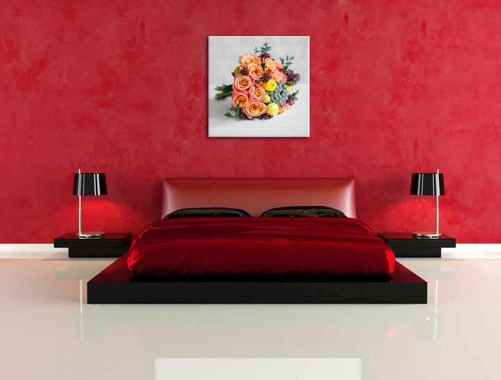 Pixxprint Romantischer Blumenstrauss als Leinwandbild/Grösse: 70x70 cm/Wandbild/Kunstdruck/fertig be