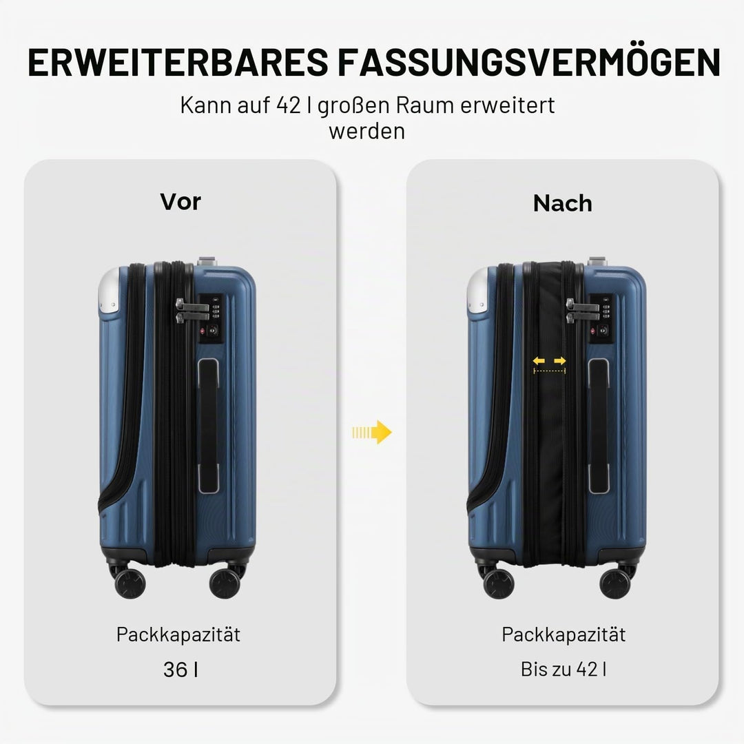 LEVEL8 Koffer Trolleys Leicht ABS+ PC Handgepäck Hartschalen-Koffer Trolley Rollkoffer Reisekoffer E