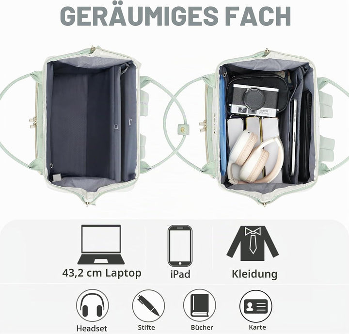 EMPSIGN Laptop Rucksack Damen 17.3 Zoll, Wasserfest Mädchen, Elegante Arbeitstasche Lehrertasche, Re
