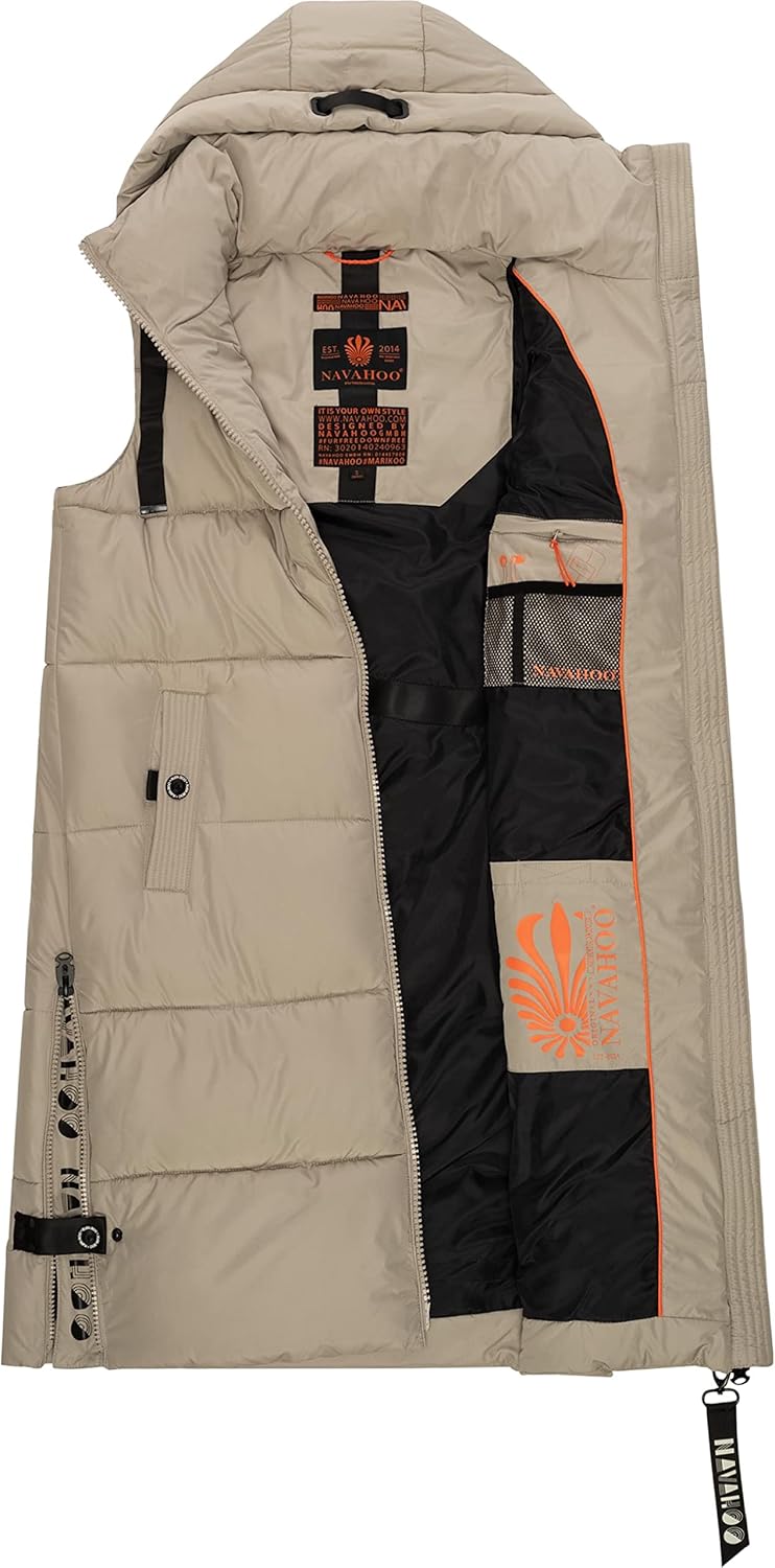 Navahoo Damen ärmellose lange Outdoorweste warme Winterjacke Schnuffelchen XS-3XL XS Pebble Grey, XS