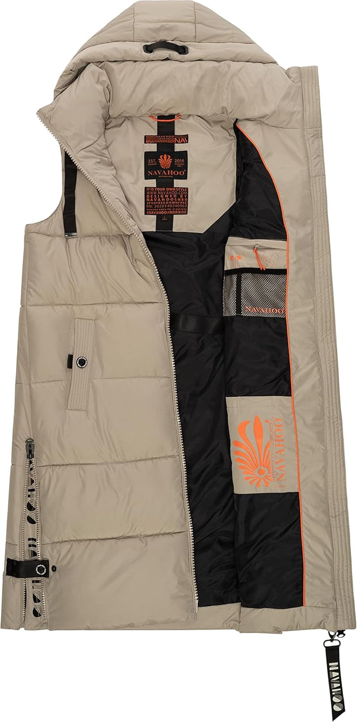 Navahoo Damen ärmellose lange Outdoorweste warme Winterjacke Schnuffelchen XS-3XL XS Pebble Grey, XS