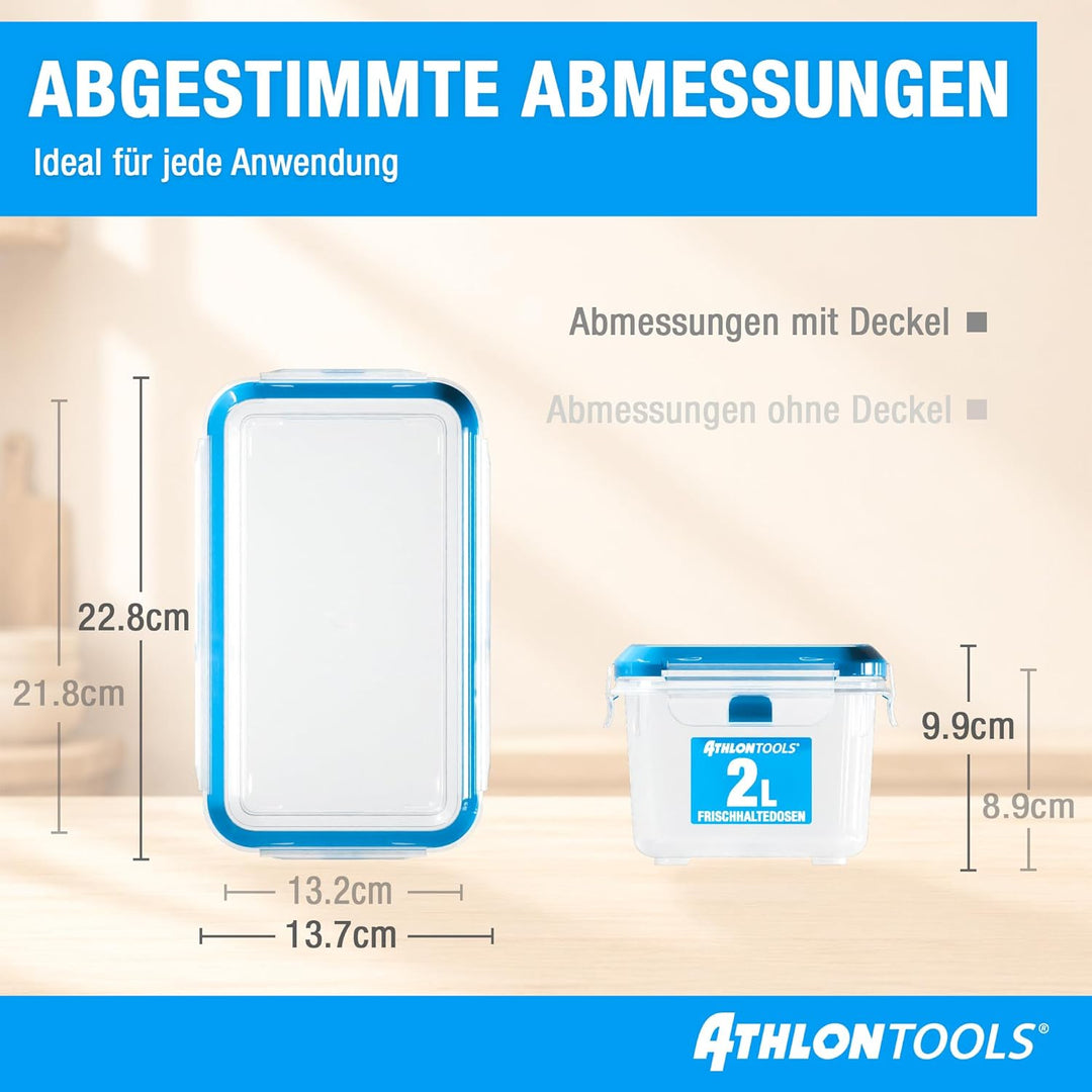 ATHLON TOOLS 4x 2L Frischhaltedosen-Set - 100% luftdicht und auslaufsicher -40 bis +100 Grad - für a