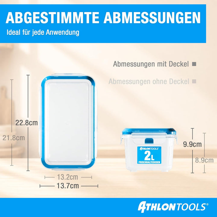 ATHLON TOOLS 4x 2L Frischhaltedosen-Set - 100% luftdicht und auslaufsicher -40 bis +100 Grad - für a
