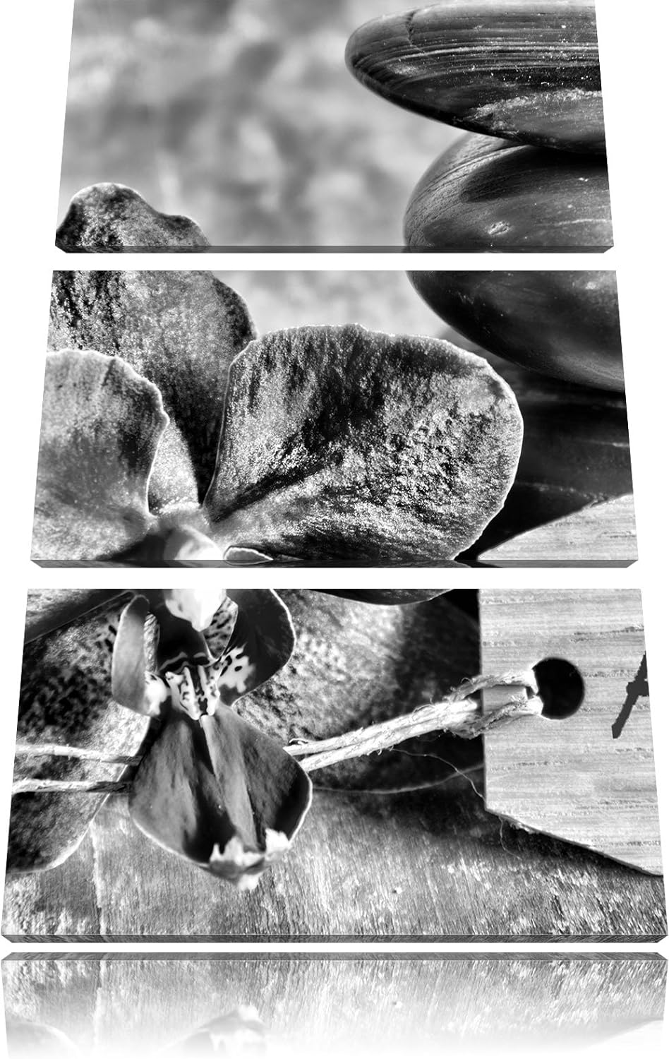 Pixxprint Auszeit Orchidee mit Zen Steinen als Leinwandbild/Grösse: 3 Teilig (120x80) cm/Wandbild/Ku