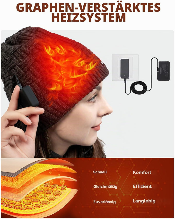ARRIS Beheizte Mütze, elektrisch, beheizt, Beanie-Kopfwärmer, mit 7,4 V wiederaufladbarem Akku, für