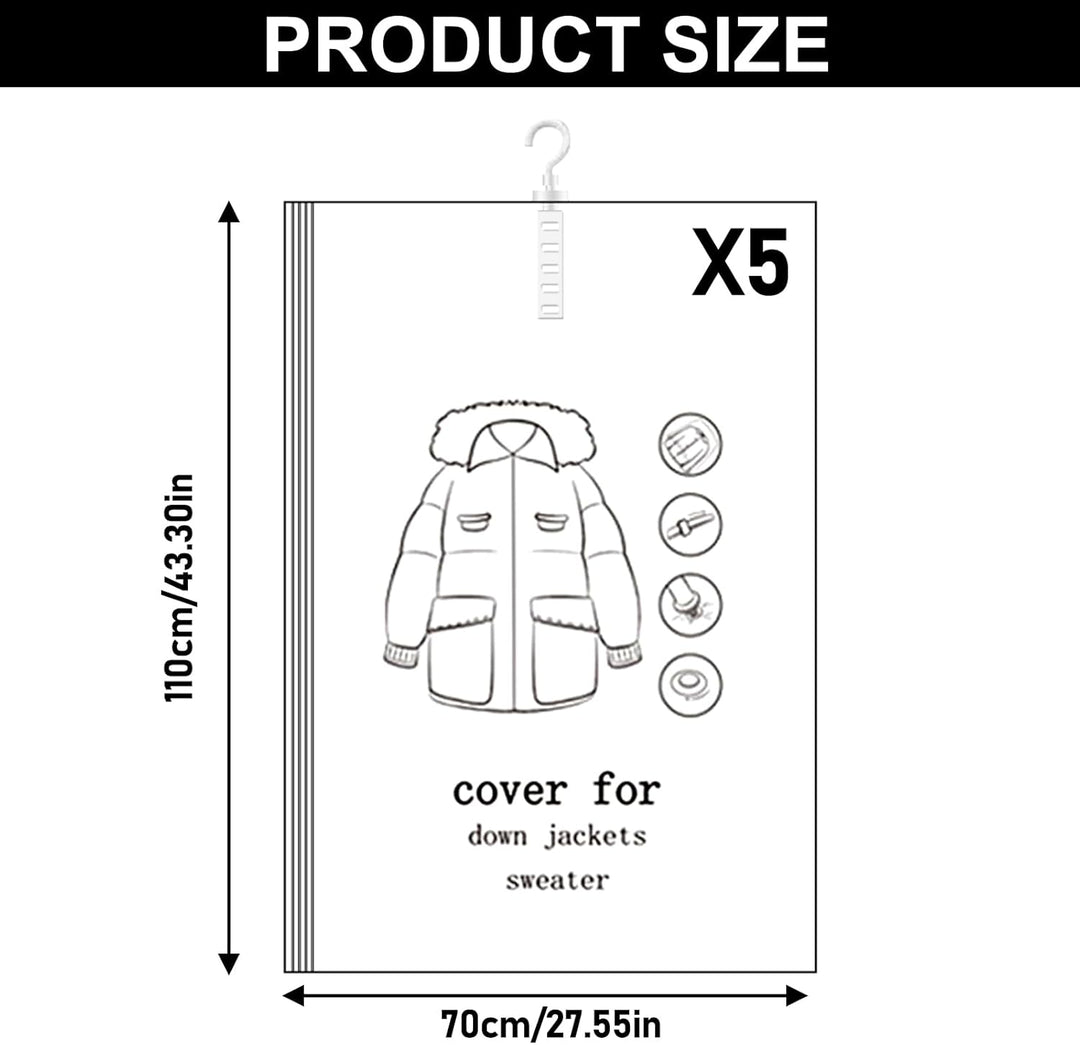5 Stück Vakuumbeutel für Kleidung, 110x70cm Vakuumierbeutel kleidung, Vacuum Bags for Clothing Mit K