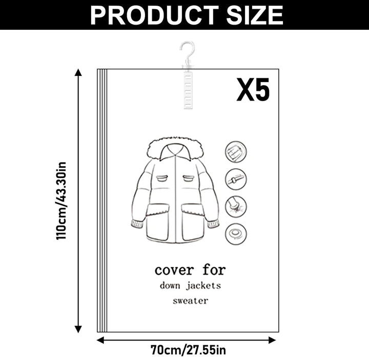 5 Stück Vakuumbeutel für Kleidung, 110x70cm Vakuumierbeutel kleidung, Vacuum Bags for Clothing Mit K