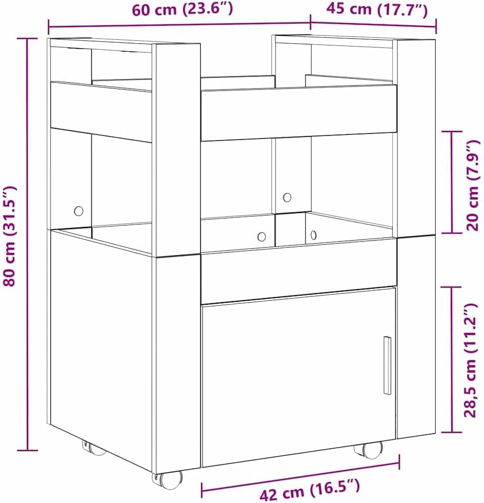 vidaXL Küchentrolley Artisan-Eiche 60 x 45 x 80 cm Holzwerkstoff, Moderner Küchenwagen, rechteckiger