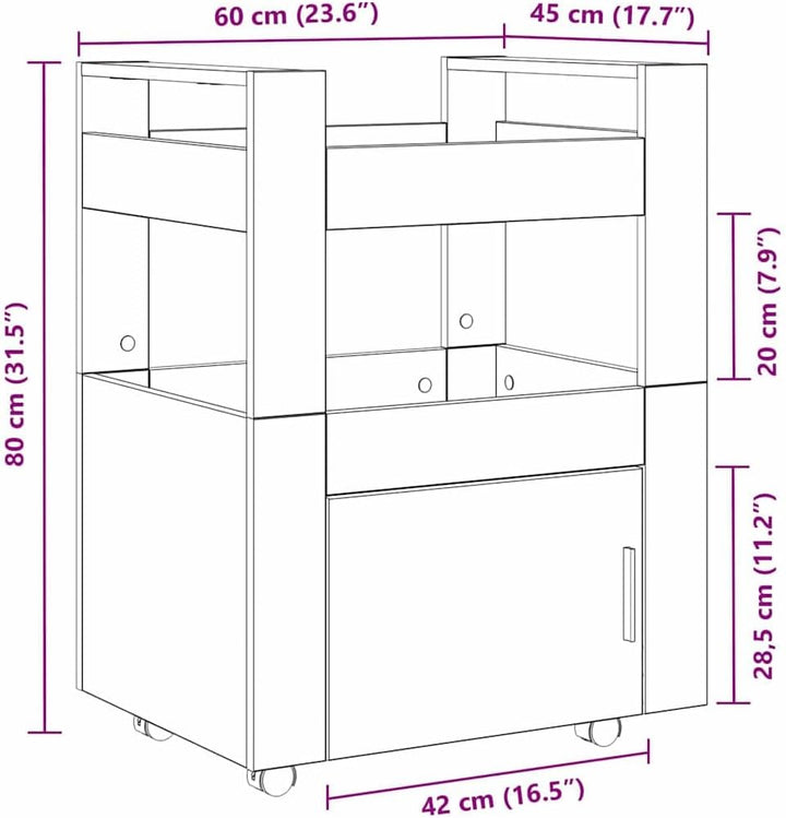 vidaXL Küchentrolley Artisan-Eiche 60 x 45 x 80 cm Holzwerkstoff, Moderner Küchenwagen, rechteckiger