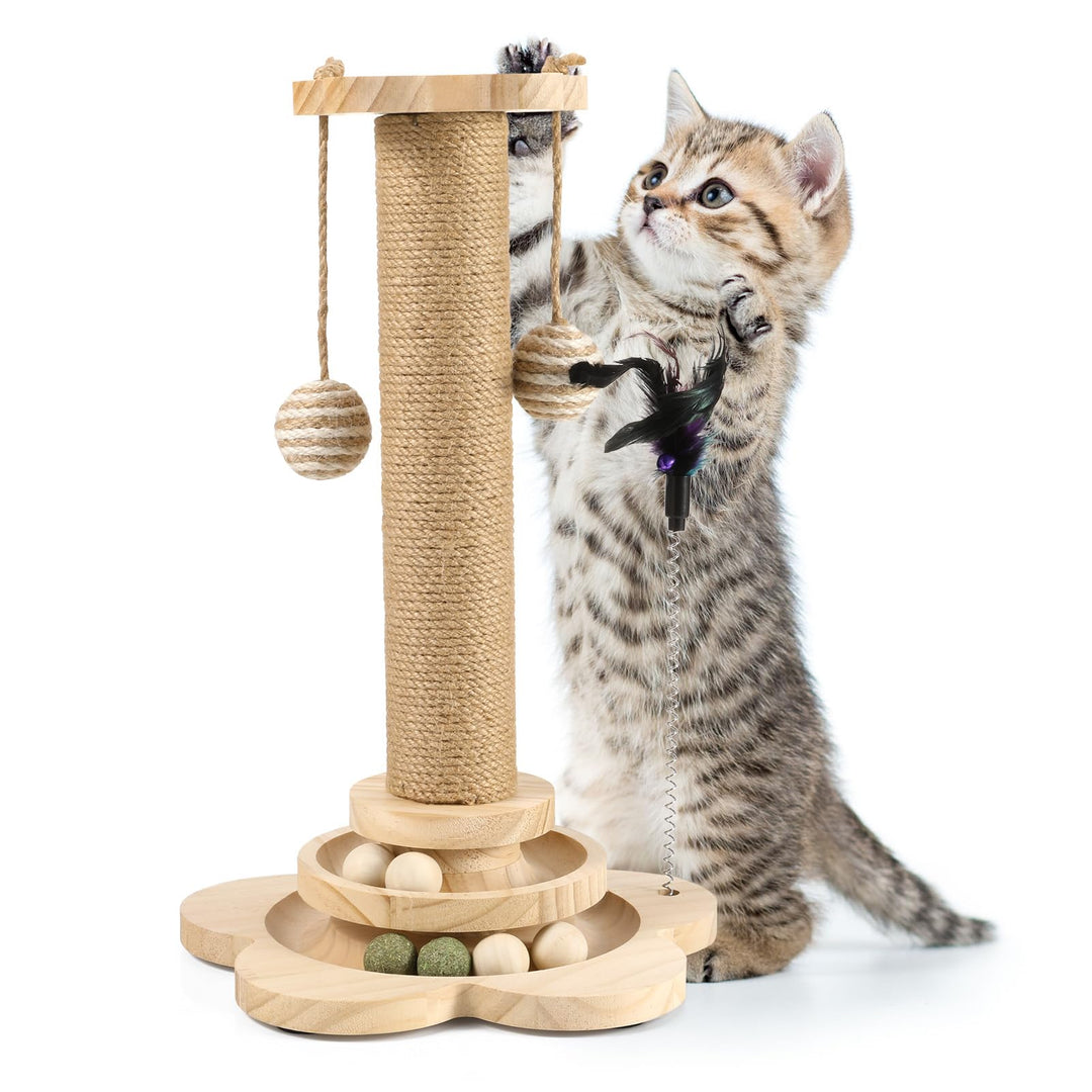 Kratzbaum für Katzen, 40cm Kratzpfosten Katzenkratzbaum Spielzeug mit Ball, Lagiger Drehteller, Fede