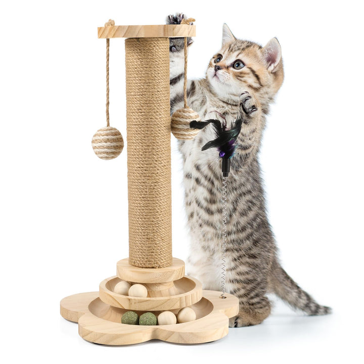 Kratzbaum für Katzen, 40cm Kratzpfosten Katzenkratzbaum Spielzeug mit Ball, Lagiger Drehteller, Fede