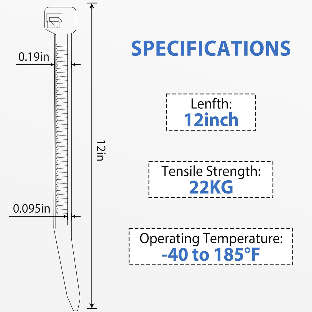 1000 Stück Kabelbinder Schwarz 300mm, Kabelbinder uv Beständig, 4.8mm Breite Cable Ties Zugfestigkei