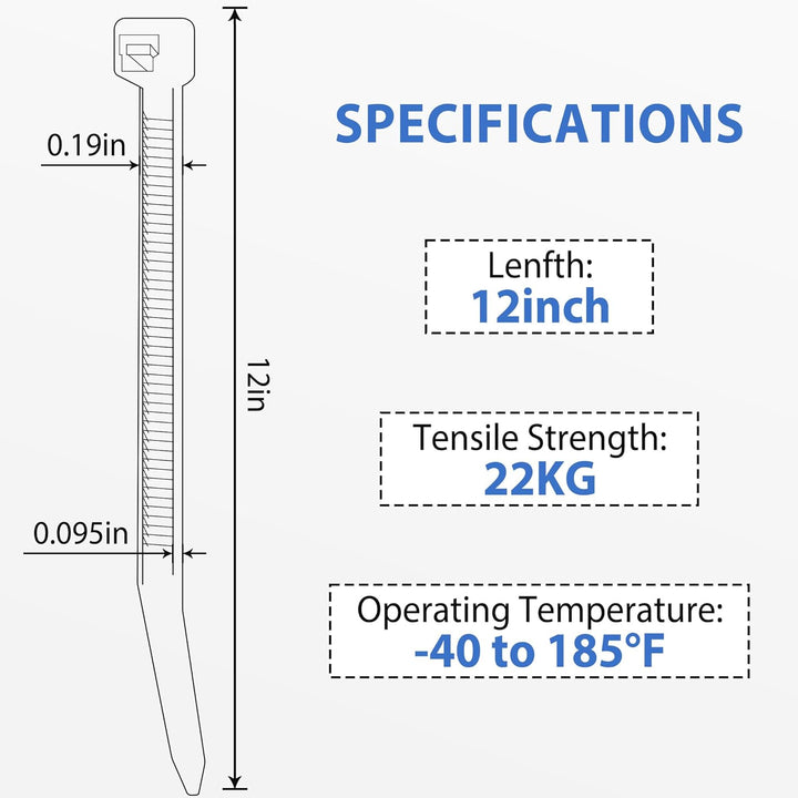 1000 Stück Kabelbinder Schwarz 300mm, Kabelbinder uv Beständig, 4.8mm Breite Cable Ties Zugfestigkei