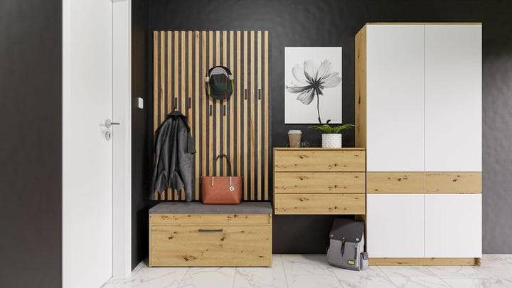 VBChome Schuhschrank mit Sitzfläche und Stauraum 100 x 35 x 49 cm Eiche Artisan Griffe Schuh-Organiz