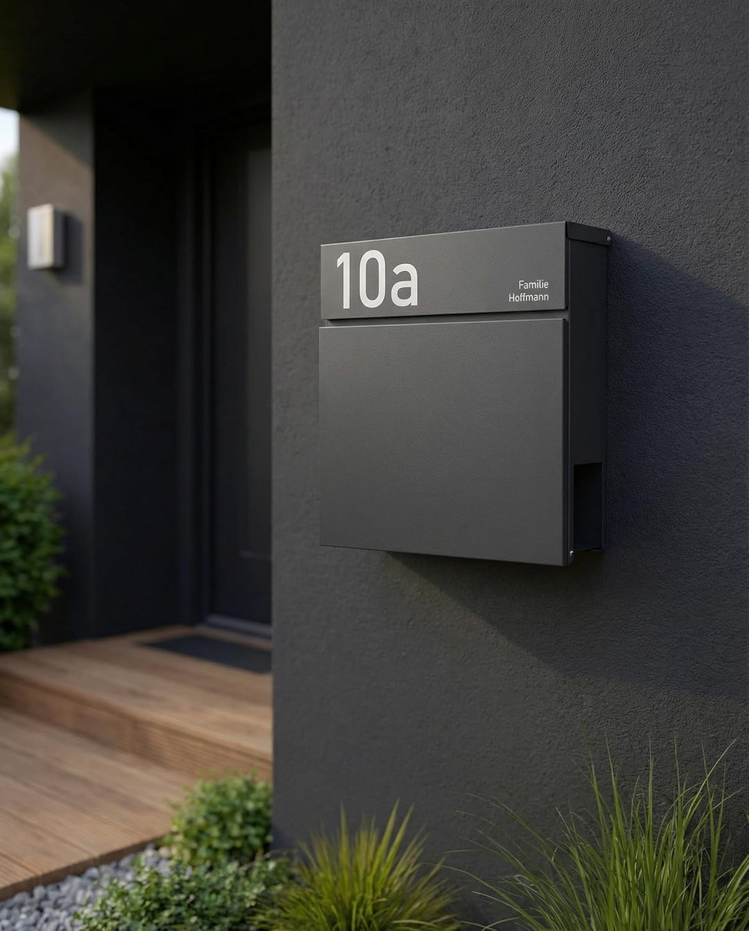 Radius® Designer Briefkasten Edelstahl - Hausnummer & Briefkasten Namensschild personalisiert mit La