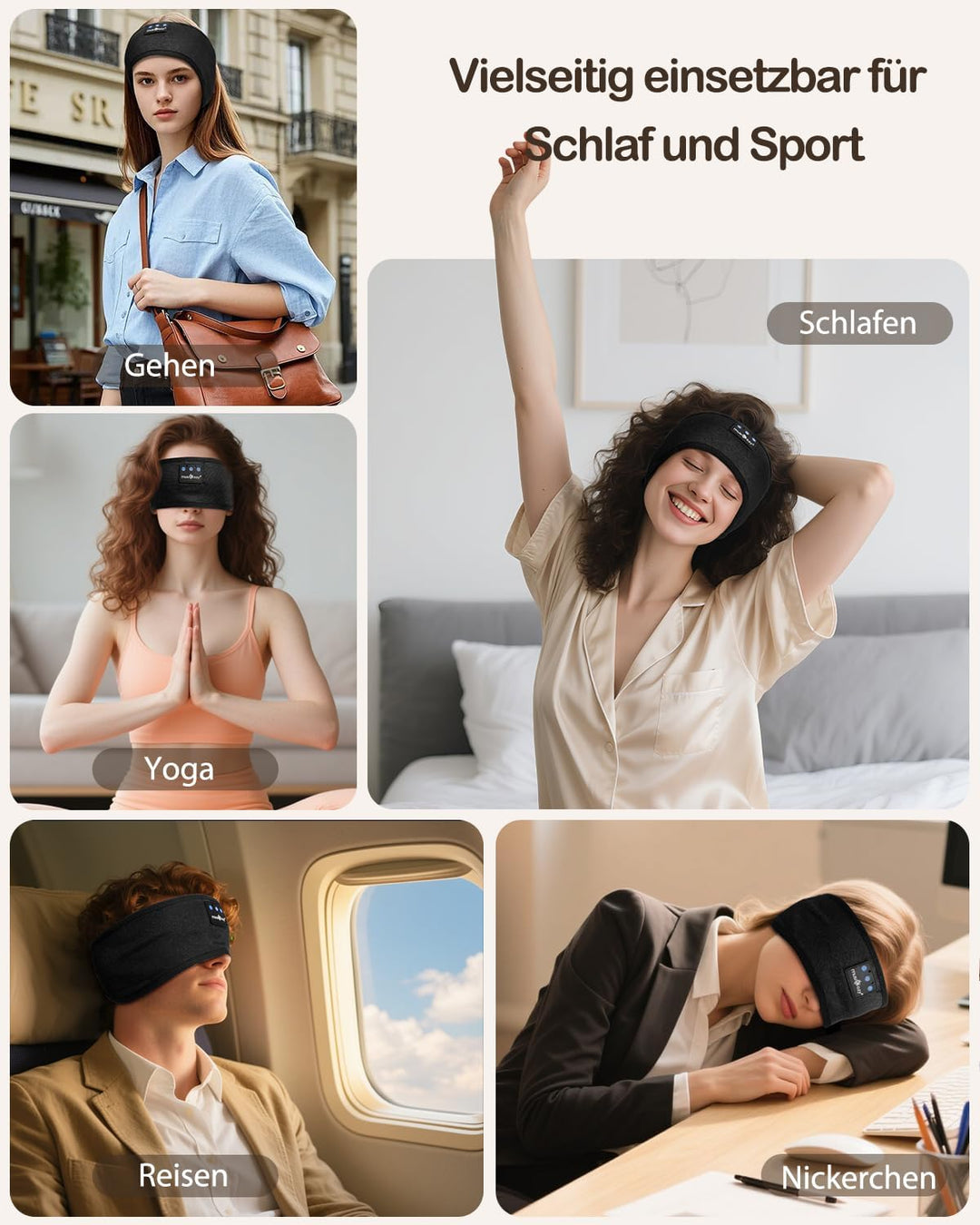 MUSICOZY Schlafkopfhörer Bluetooth, Schlaf Kopfhörer Stirnband Schlaf-Ohrhörer Headband Kabellos Spo
