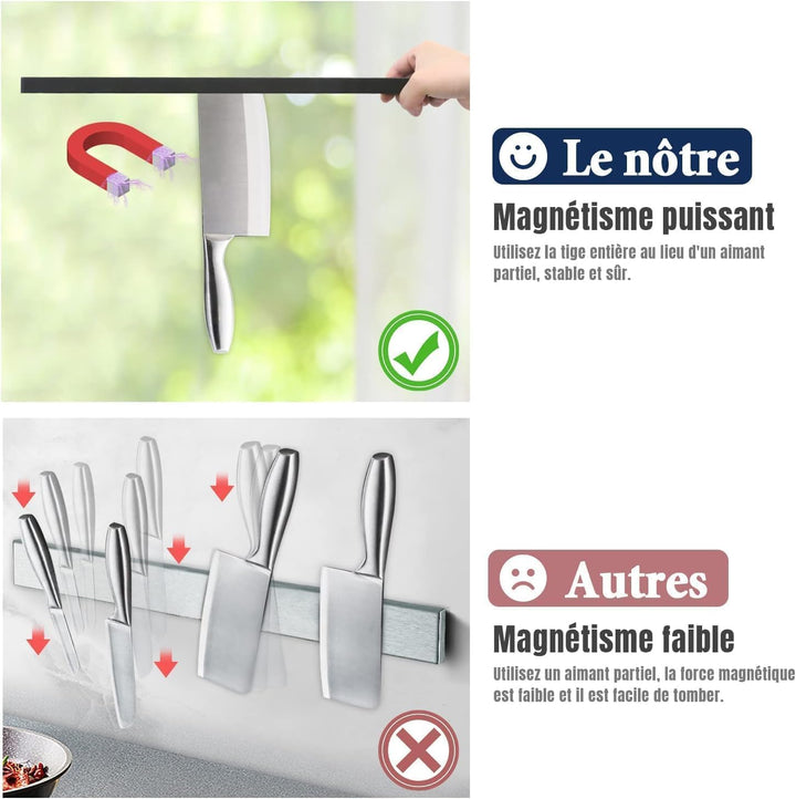 Dmore 30 cm Magnetleiste Messer mit 2 Haken, schwarzer Messerhalter magnetisch ohne Bohren, leistung