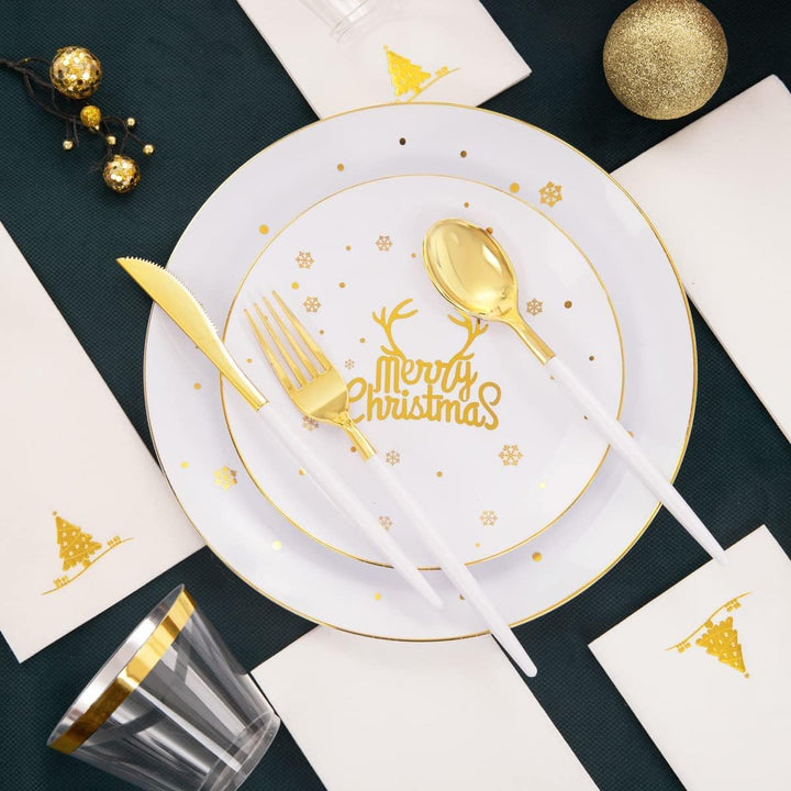KAHEIGN 175Pcs Mehrweg Weihnachtsgeschirr Set für 25 Personen, Wiederverwendbares Weihnachten Geschi
