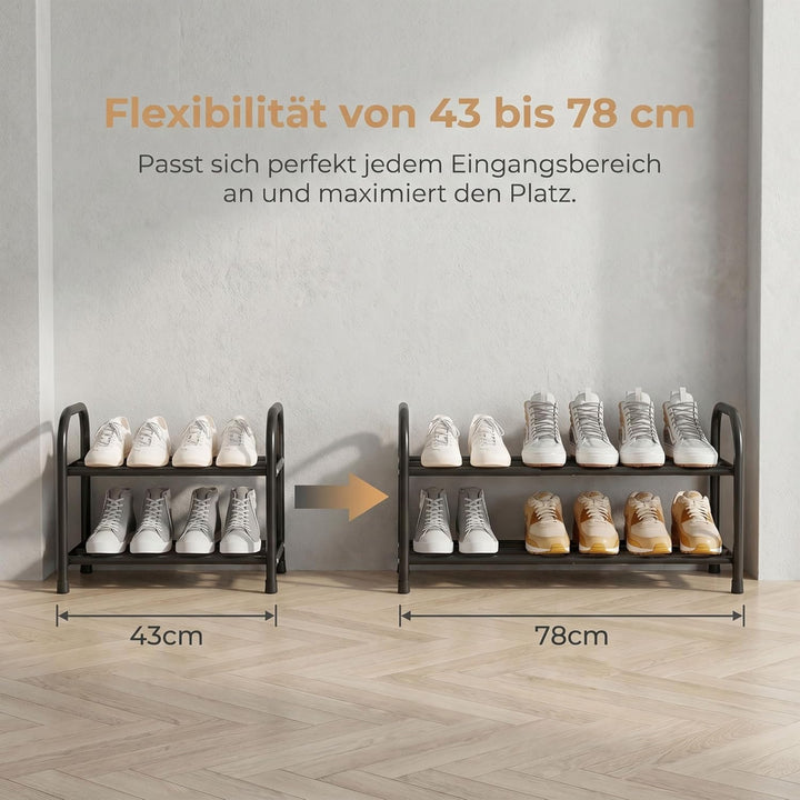 URMONA Erweiterbares Schuhregal, Platzsparend Schuhregal Klein, Adjustable &amp; Expandable 43 to 78 cm,