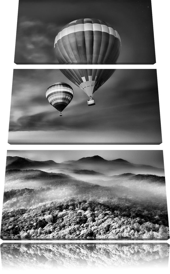 Pixxprint Monocrome, Heiss Luftballons über traumhafte Alpenlandschaft 3-Teiler Leinwandbild 120x80
