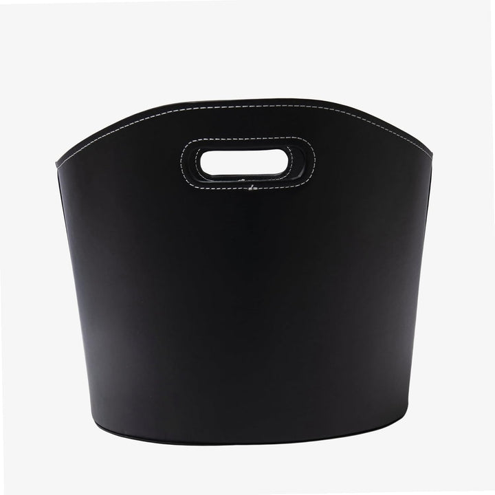 Runder Holzkorb WERKA PRO Ø39xh 31cm Schwarzes Kunstleder Similicuir noir, Similicuir noir